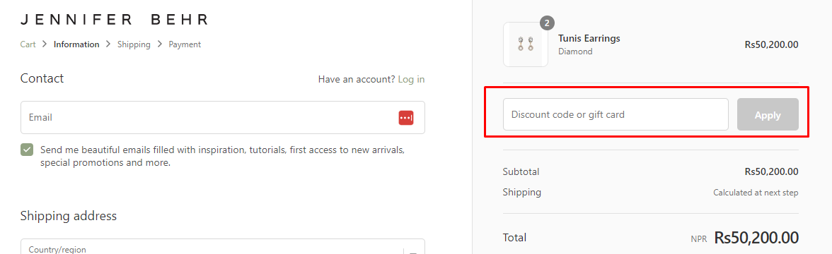 How do I use my Jennifer Behr discount code?