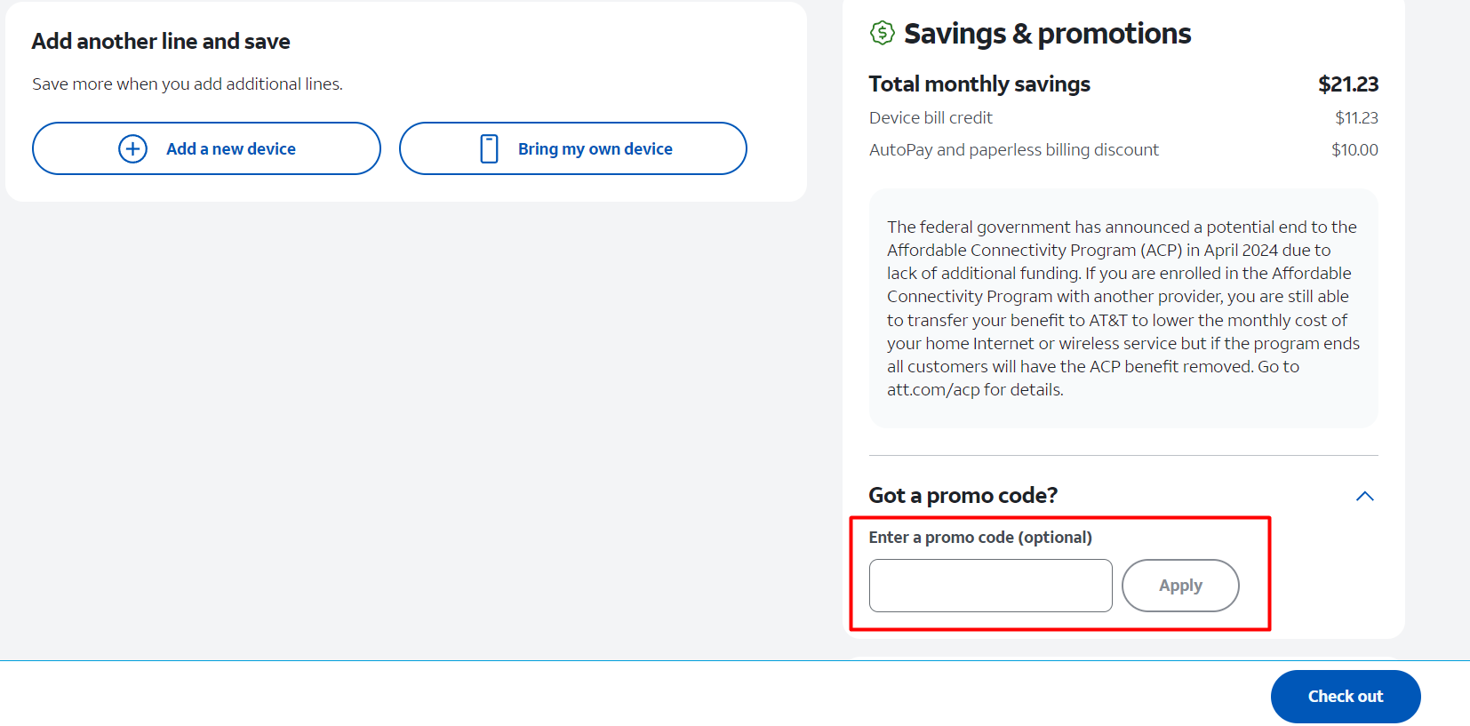 How do I use my AT&T Wireless promo code?