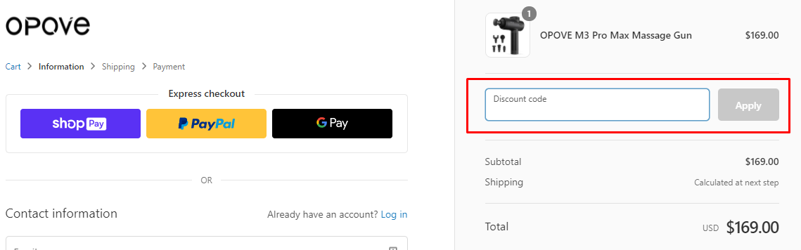 How do I use my opove discount code?
