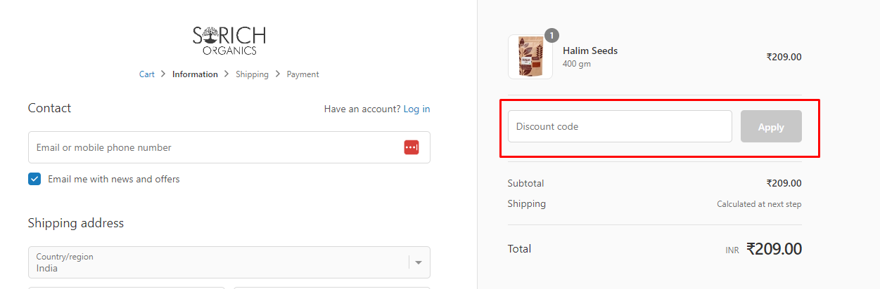 How do I use my Sorich Organics discount code?
