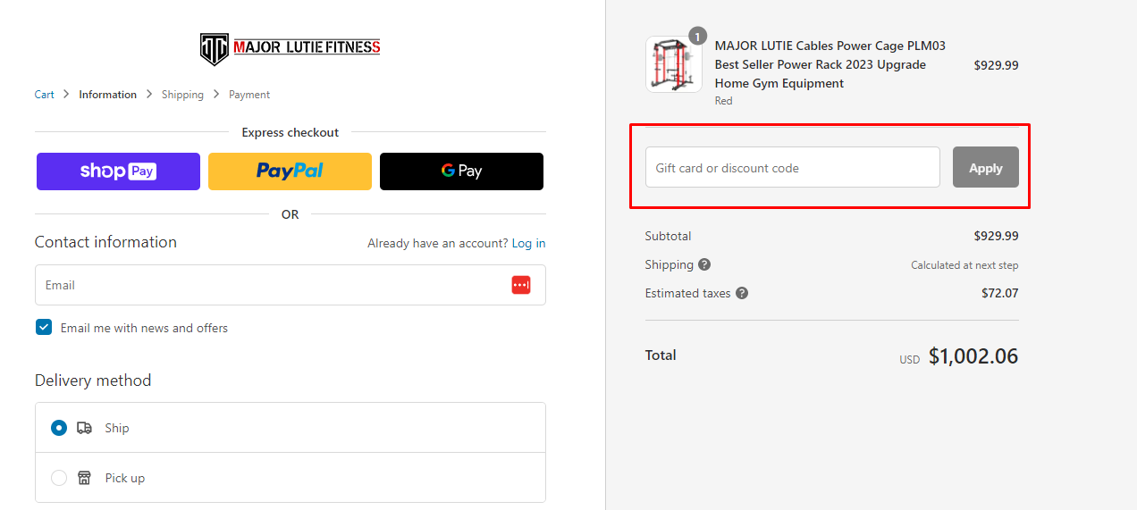 How do I use my Major Fitness discount code?