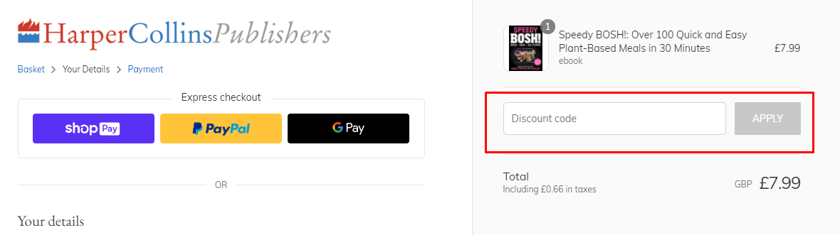 How do I use my HarperCollins discount code?