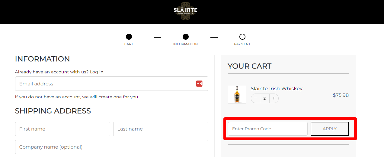 How do I use my Slainte Irish Whiskey coupon code?