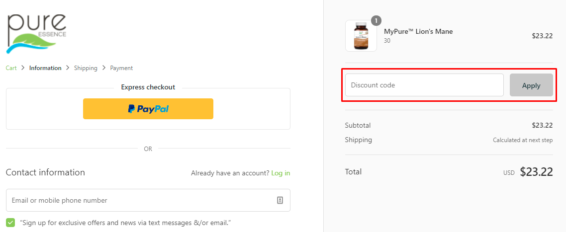 How do I use my Pure Essence discount code?