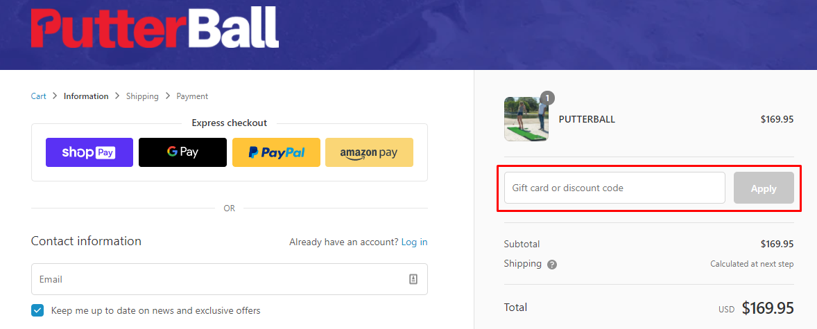 How do I use my Putterball discount code?