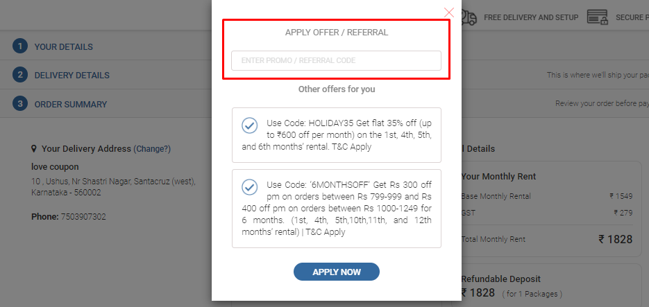 How do I use my Furlenco coupon code?