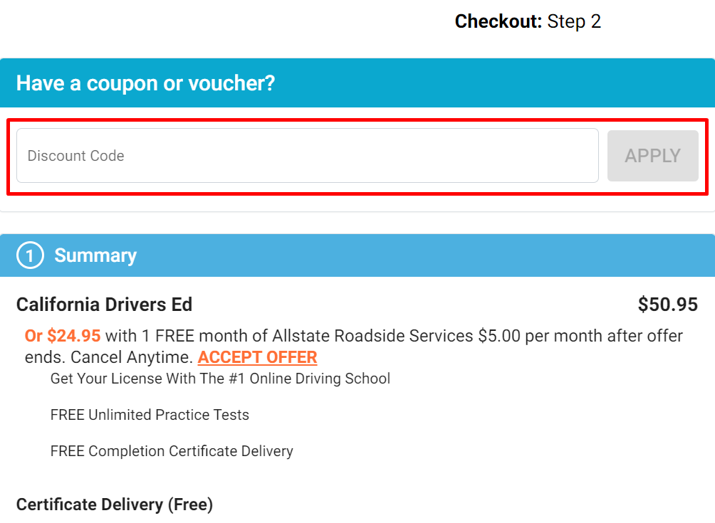 How do I use my DriversEd coupon code?