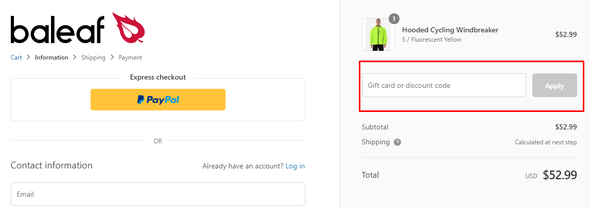 How do I use my Baleaf discount code?