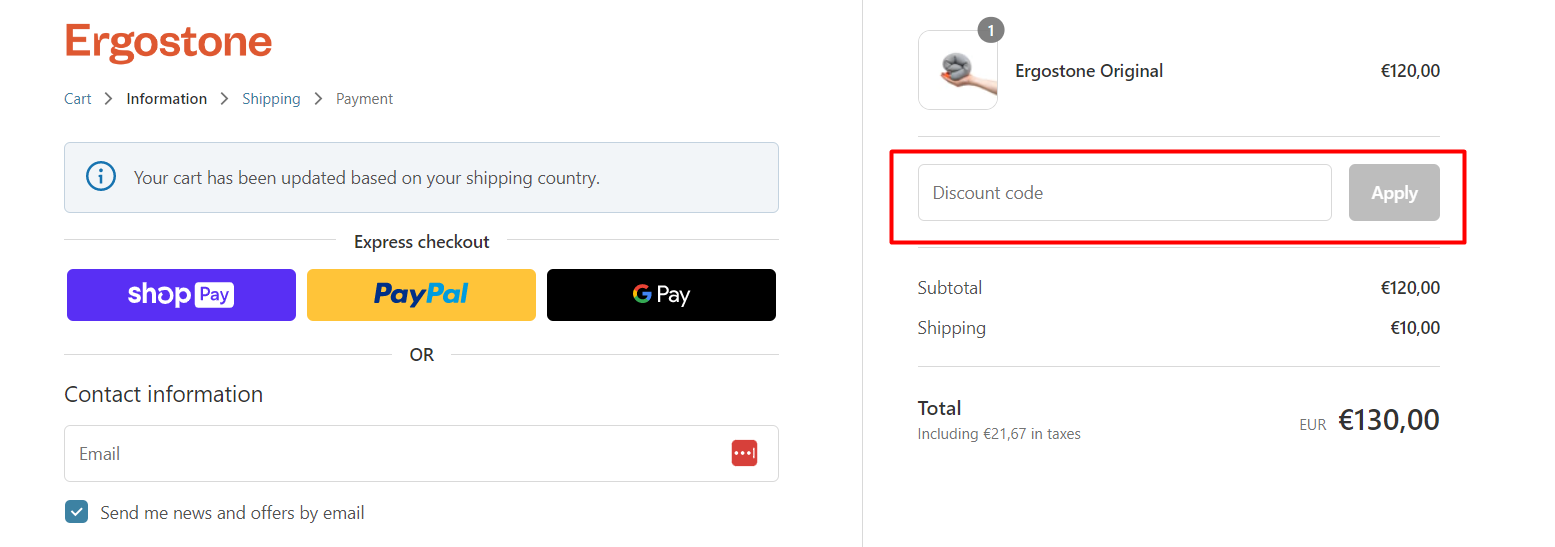 How do I use my Ergostone discount code?
