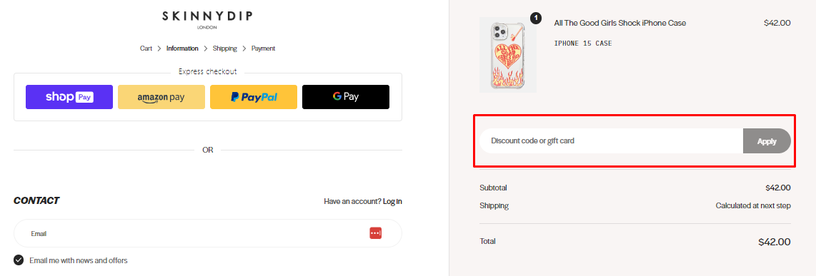 How do I use my Skinnydip discount code?