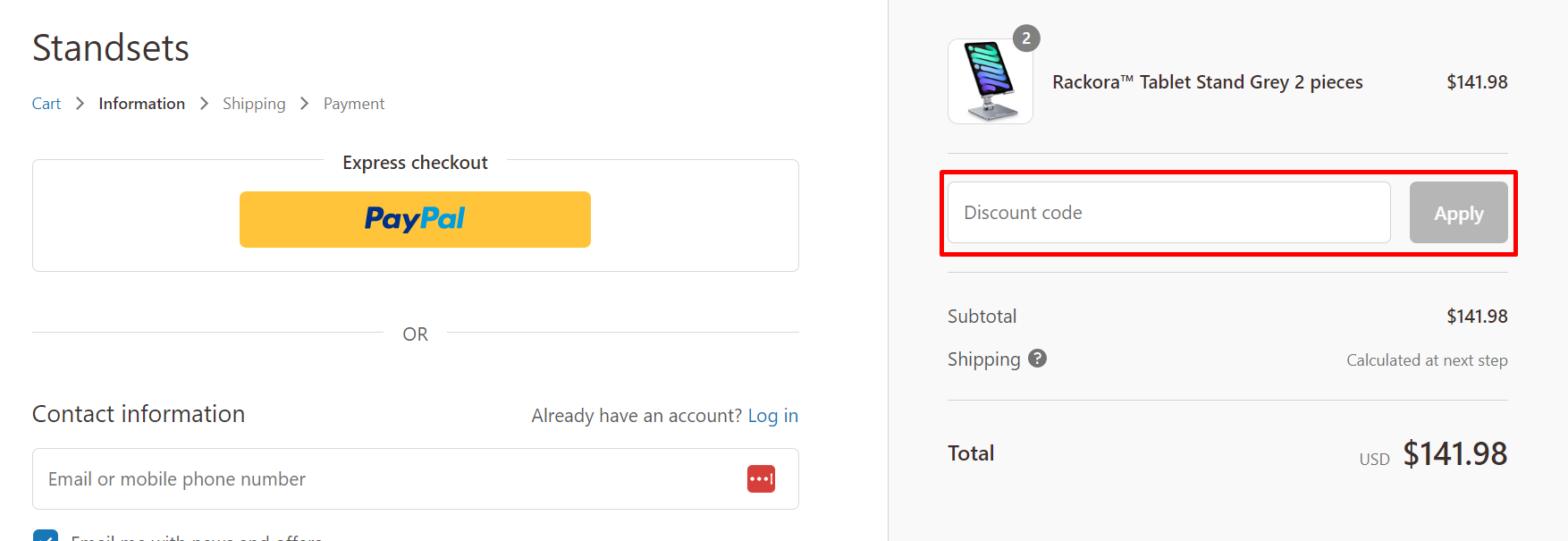 How do I use my Standsets discount code?