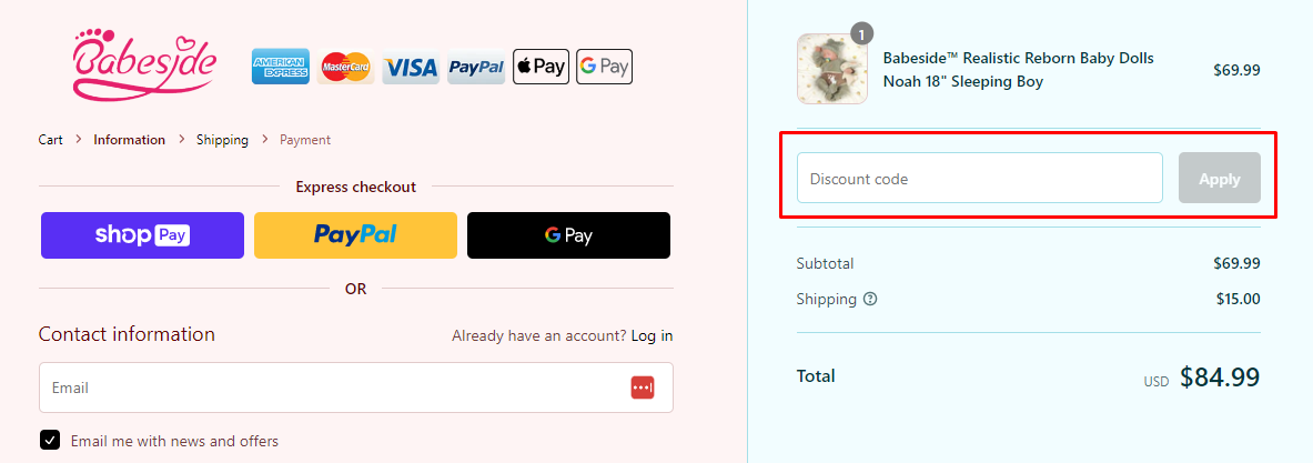 How do I use my Babeside discount code?