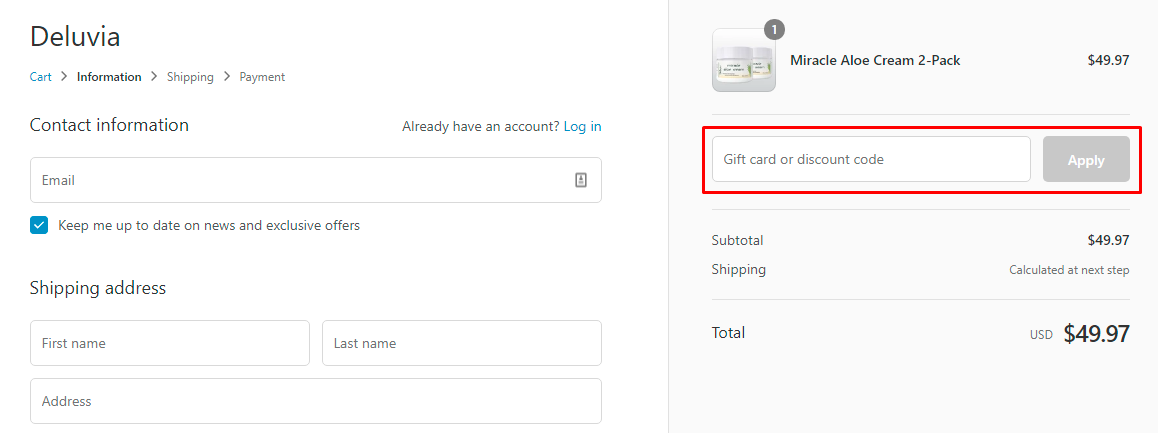 How do I use my Deluvia discount code?