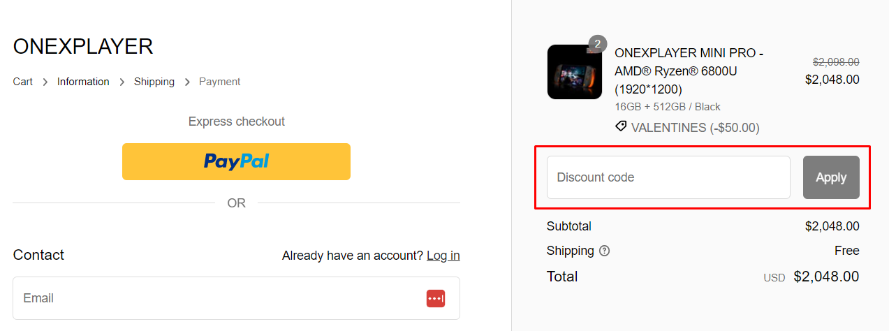 How do I use my ONEXPLAYER discount code?