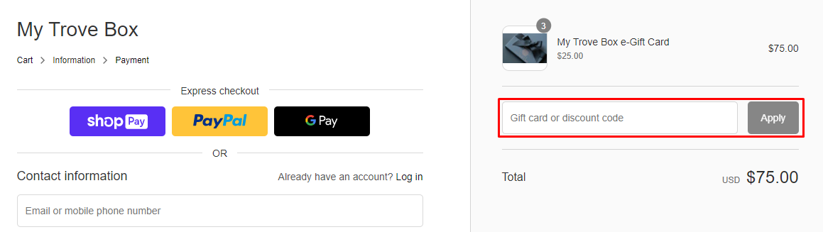 How do I use my My Trove Box discount code?