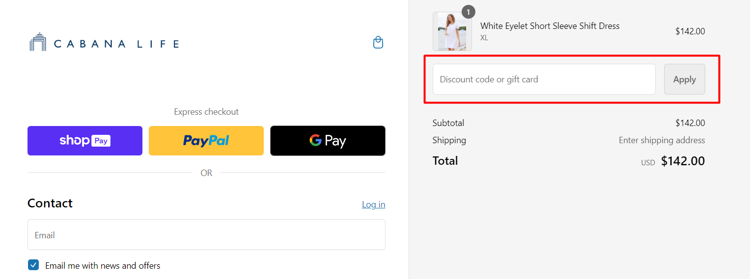 How do I use my Cabana Life discount code?
