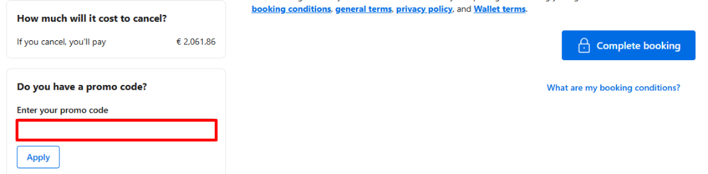 Enter your Booking.com promo code in the area asking for it