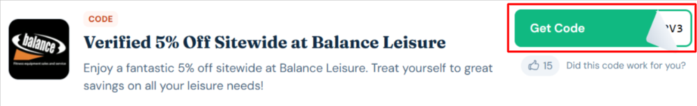 A Balance Leisure voucher code with "Get Code" in a red box