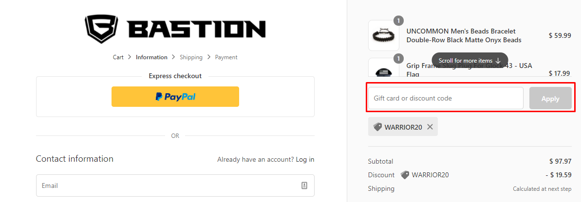 How do I use my Bastion Discount code?