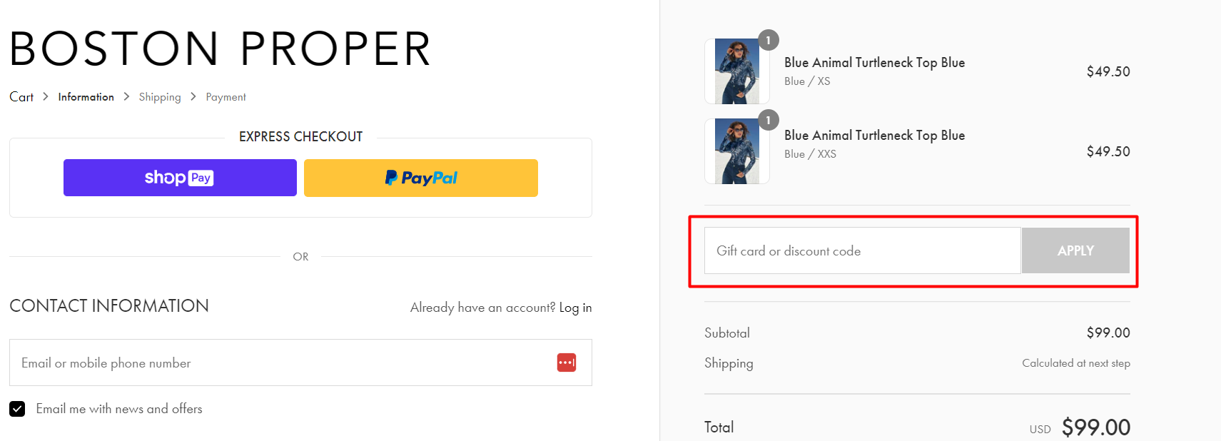 How do I use my BOSTON PROPER discount code?
