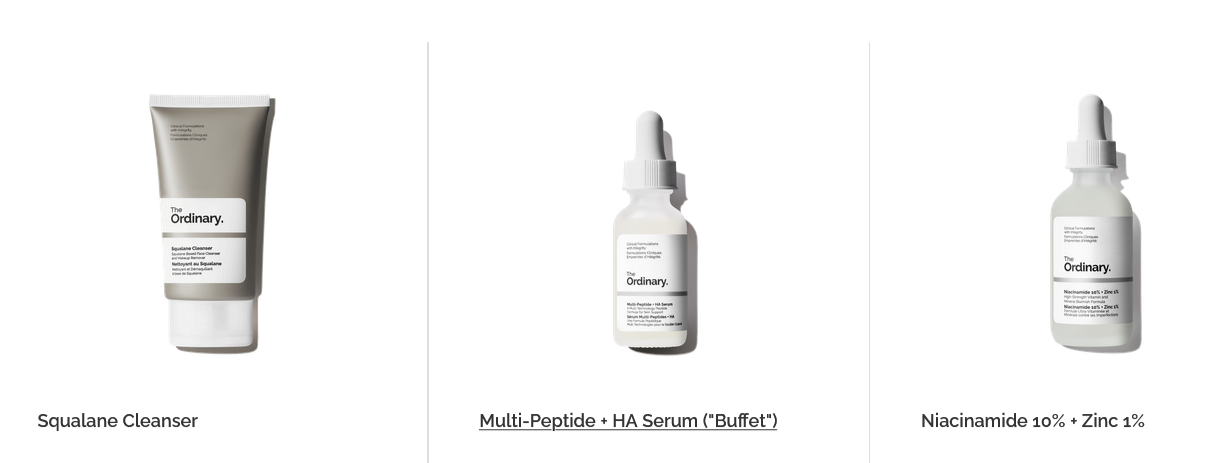 The Ordinary Squalane Cleanser, Multi-Peptide and HA Serum, and Niacinamide