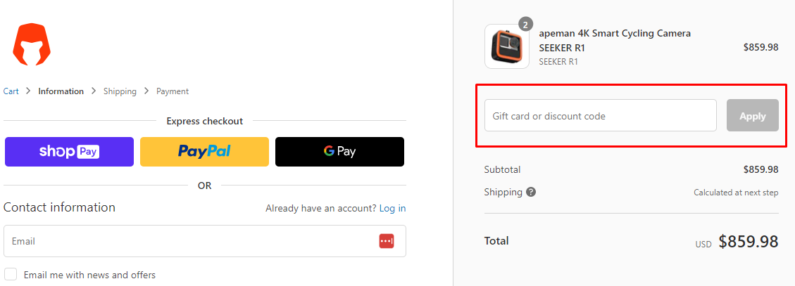 How do I use my Apeman discount code?
