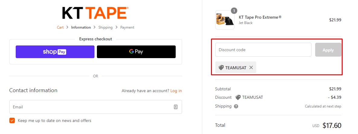 How do I use my KT Tape discount code?