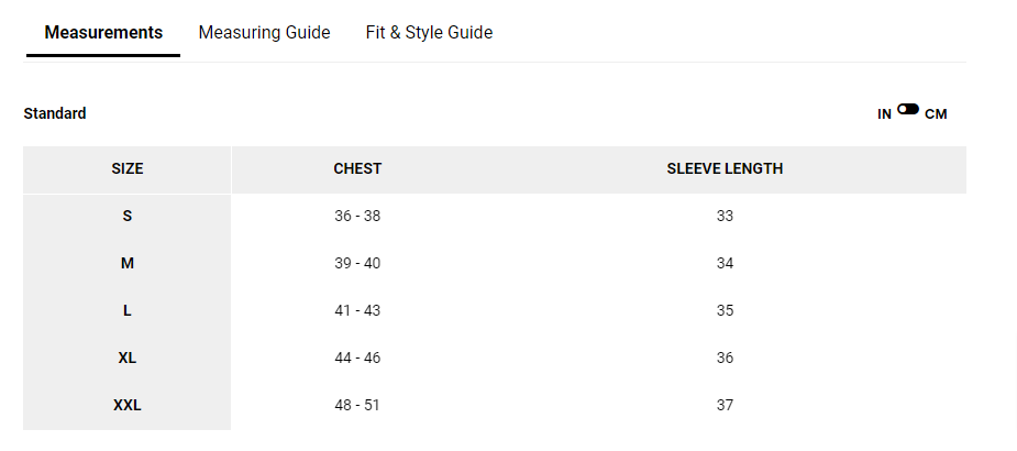 Mountain Hardwear's size guide that includes a measuring guide and a fit and style guide