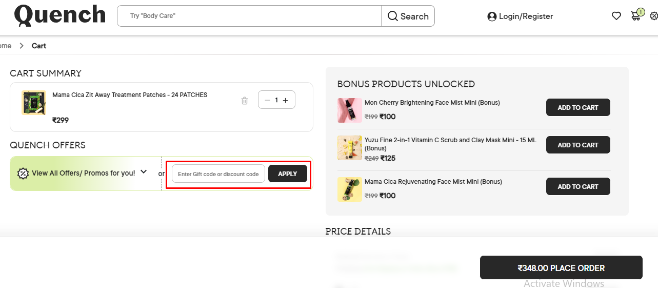 How do I use my Quench discount code?