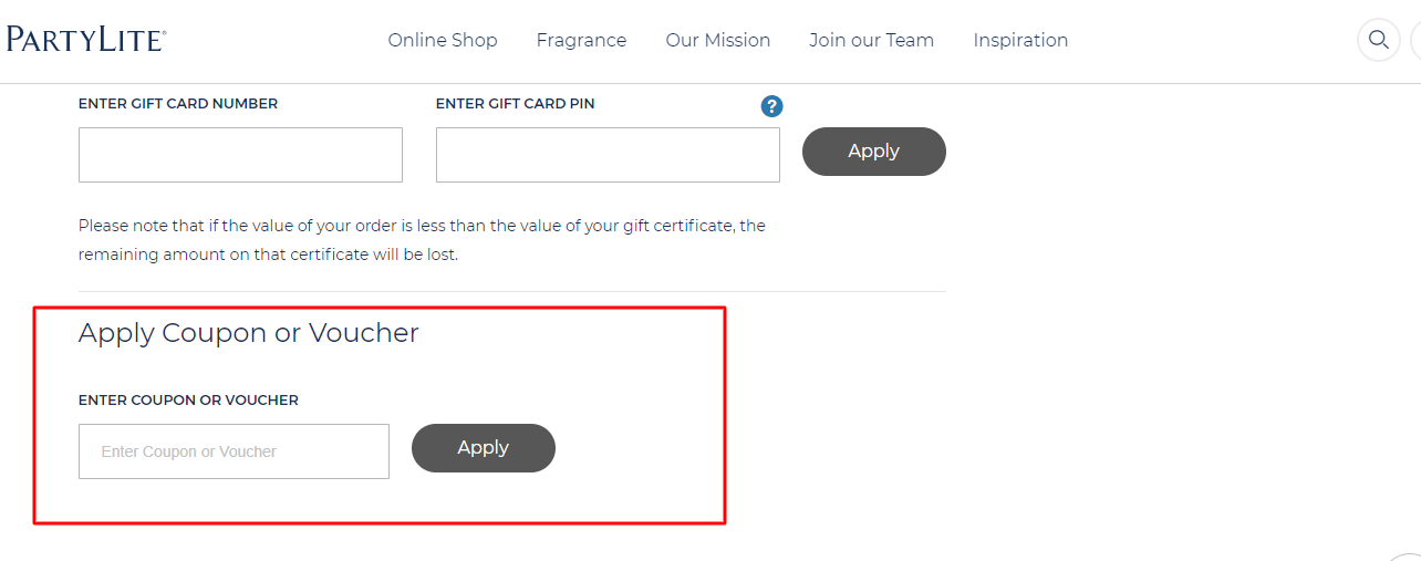 How do I use my PartyLite coupon code?