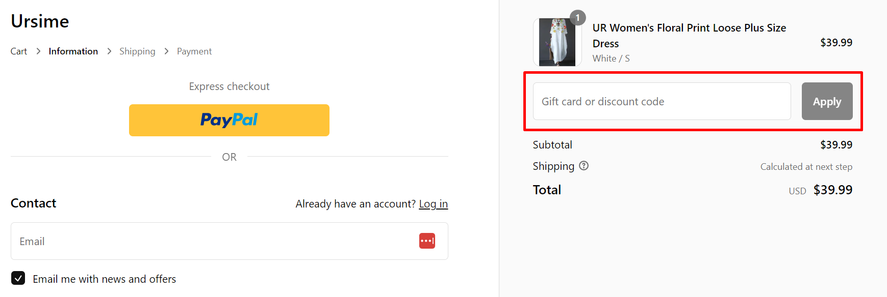 How do I use my Ursime discount code?