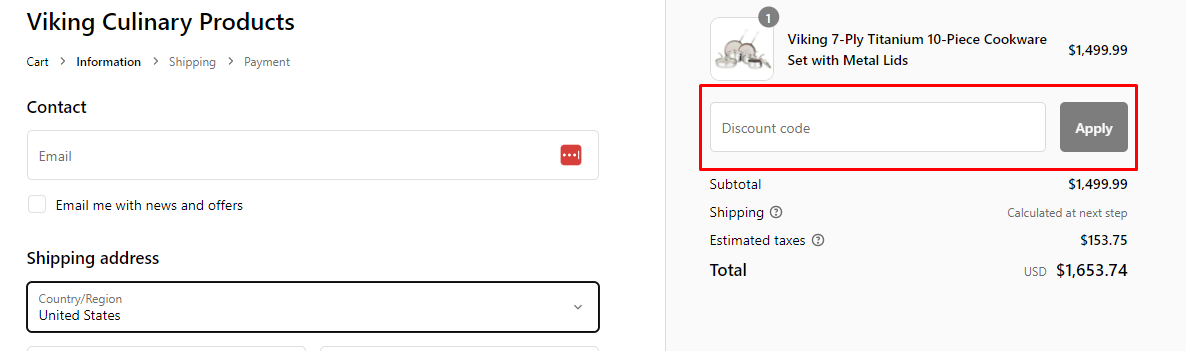 How do I use my Viking Culinary discount code?