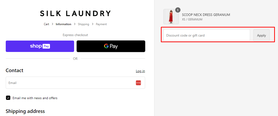 How do I use my Silk Laundry discount code?