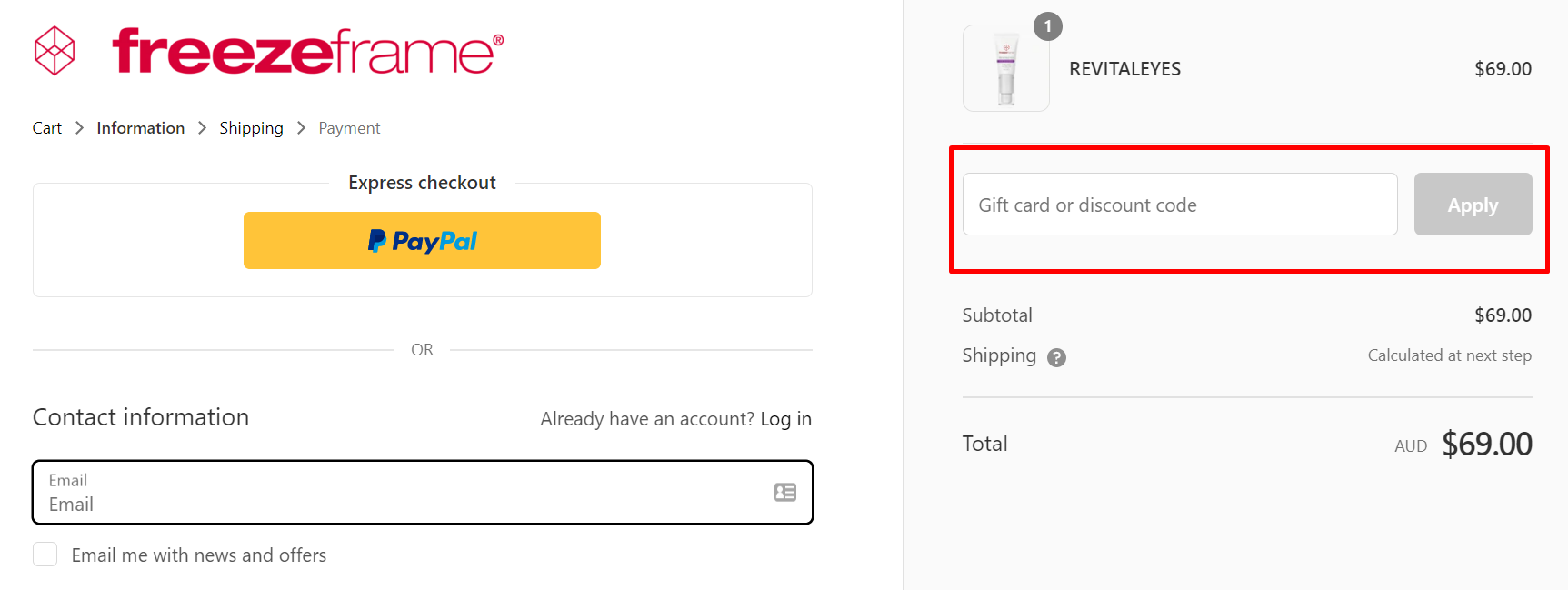 How do I use my freezeframe discount code?