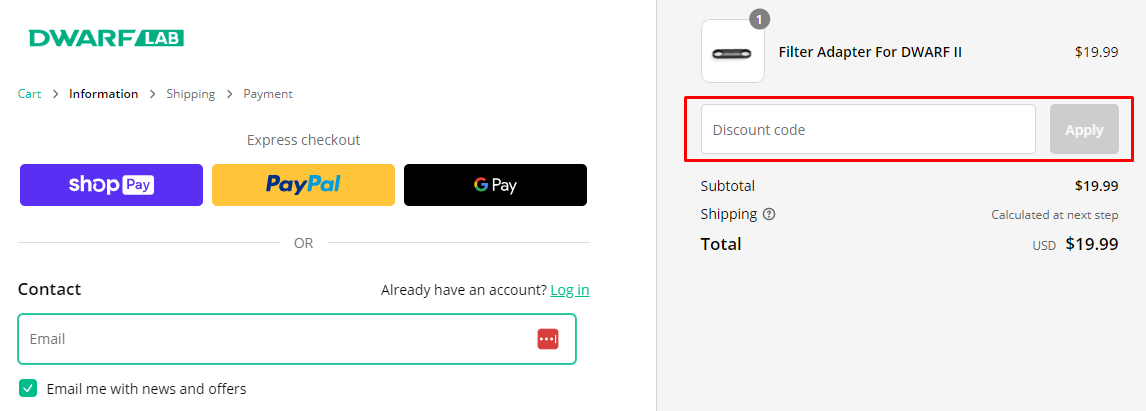 How do I use my DWARFLAB discount code?