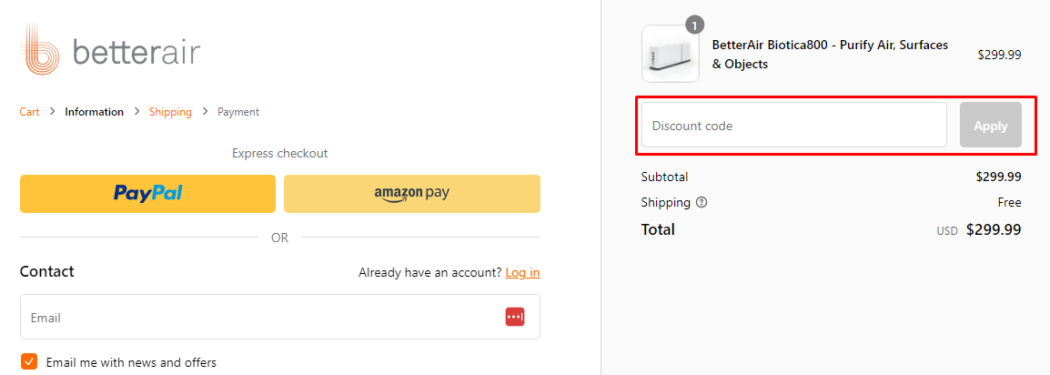 How do I use my BetterAir discount code?