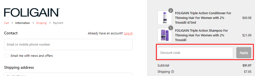 How do I use my FOLIGAIN discount code?