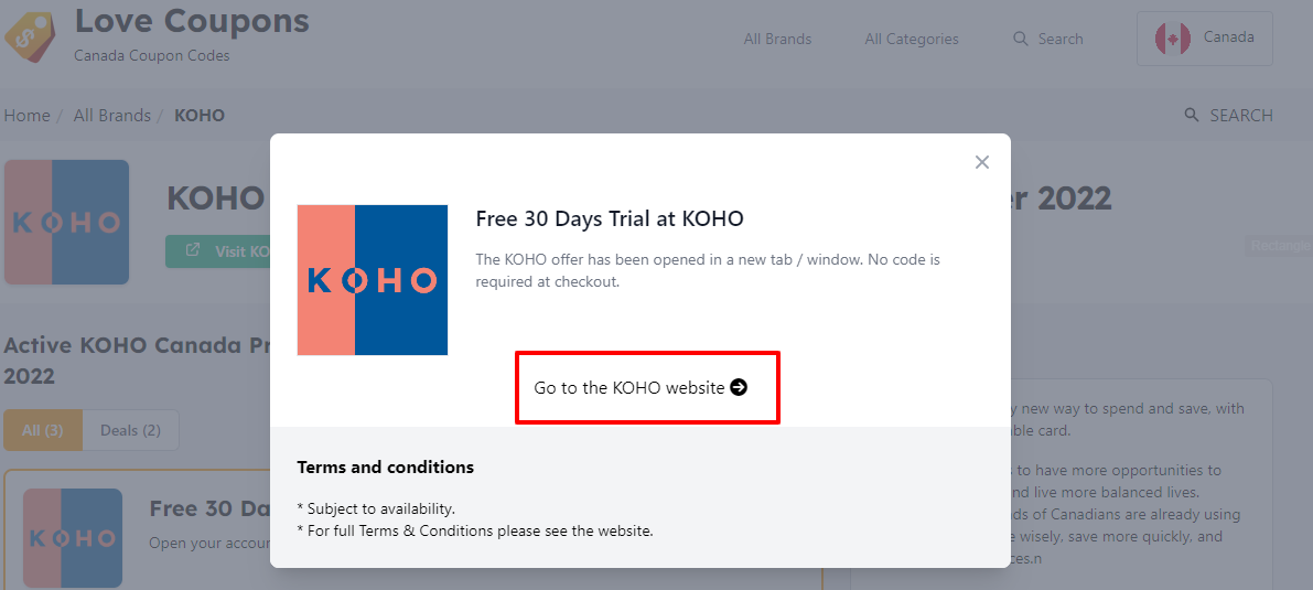 KOHO offer
