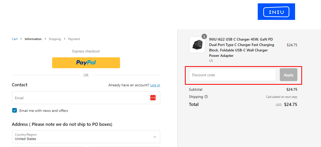 How do I use my INIU discount code?