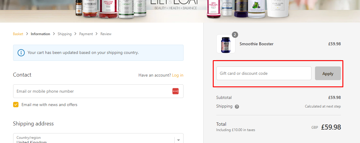How do I use my Lily & Loaf discount code?