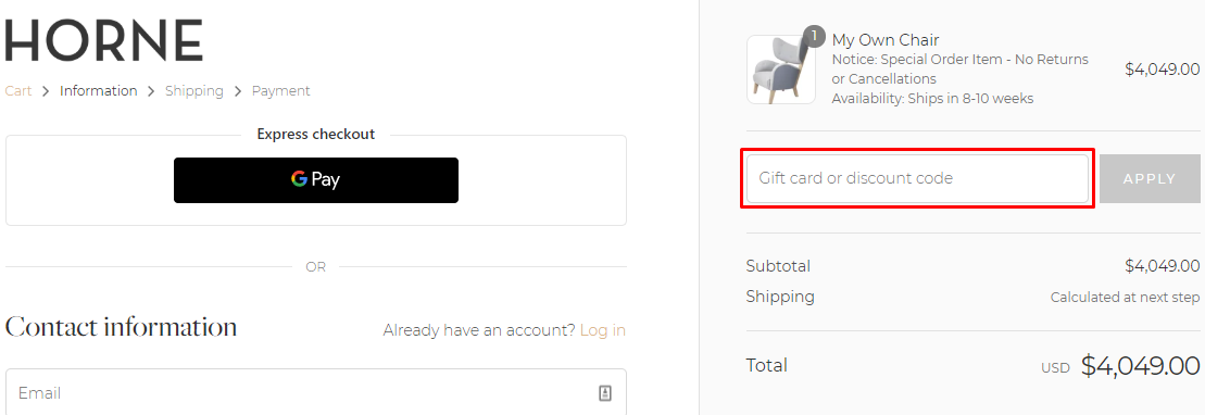 How do I use my Horne discount code?