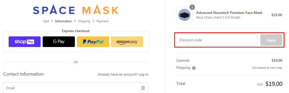 How do I use my Space Mask discount code?