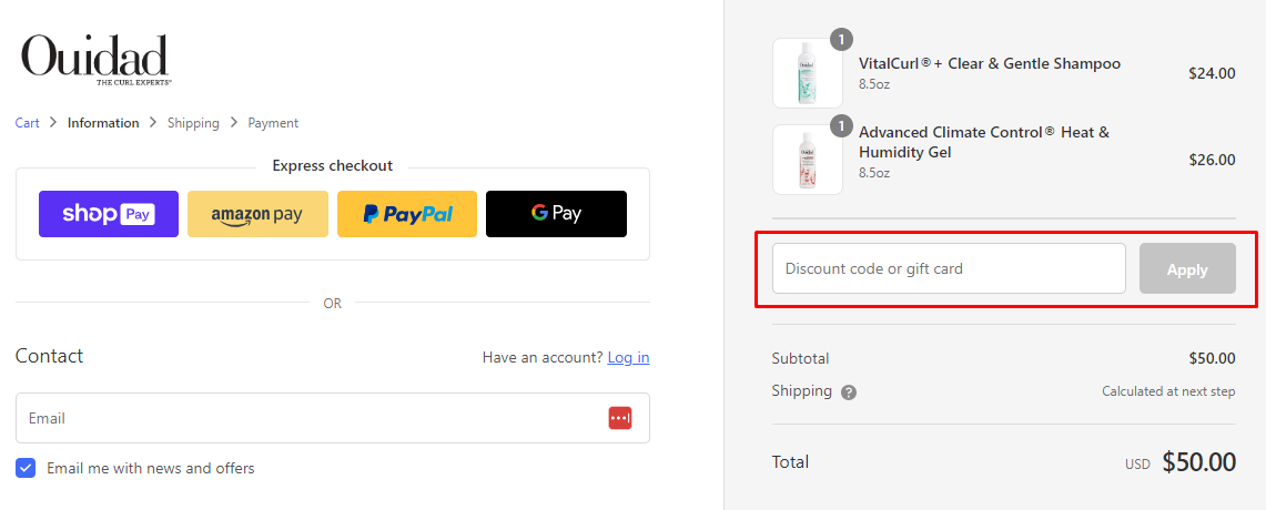 How do I use my Ouidad discount code?