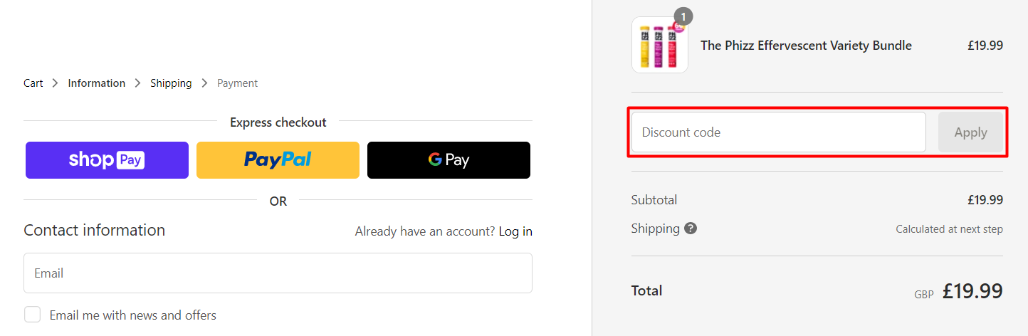 How do I use my Phizz discount code?