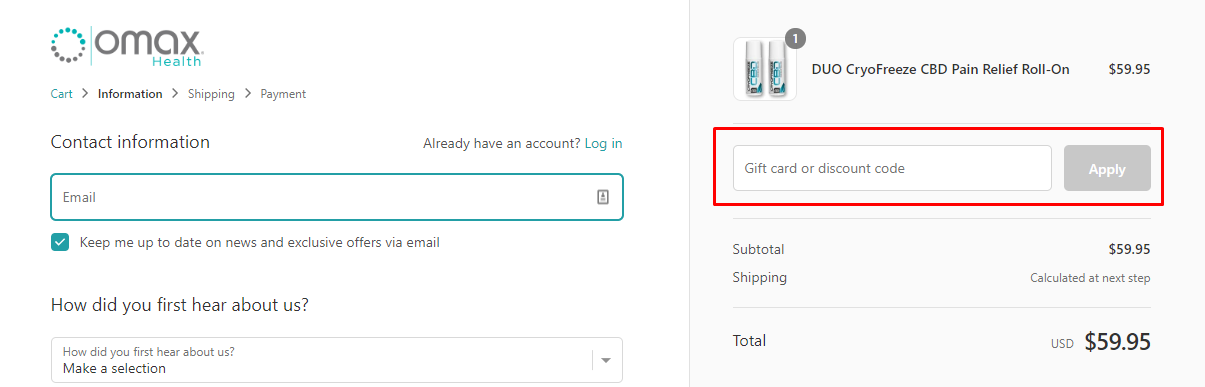 How do I use my Omax Health coupon code?