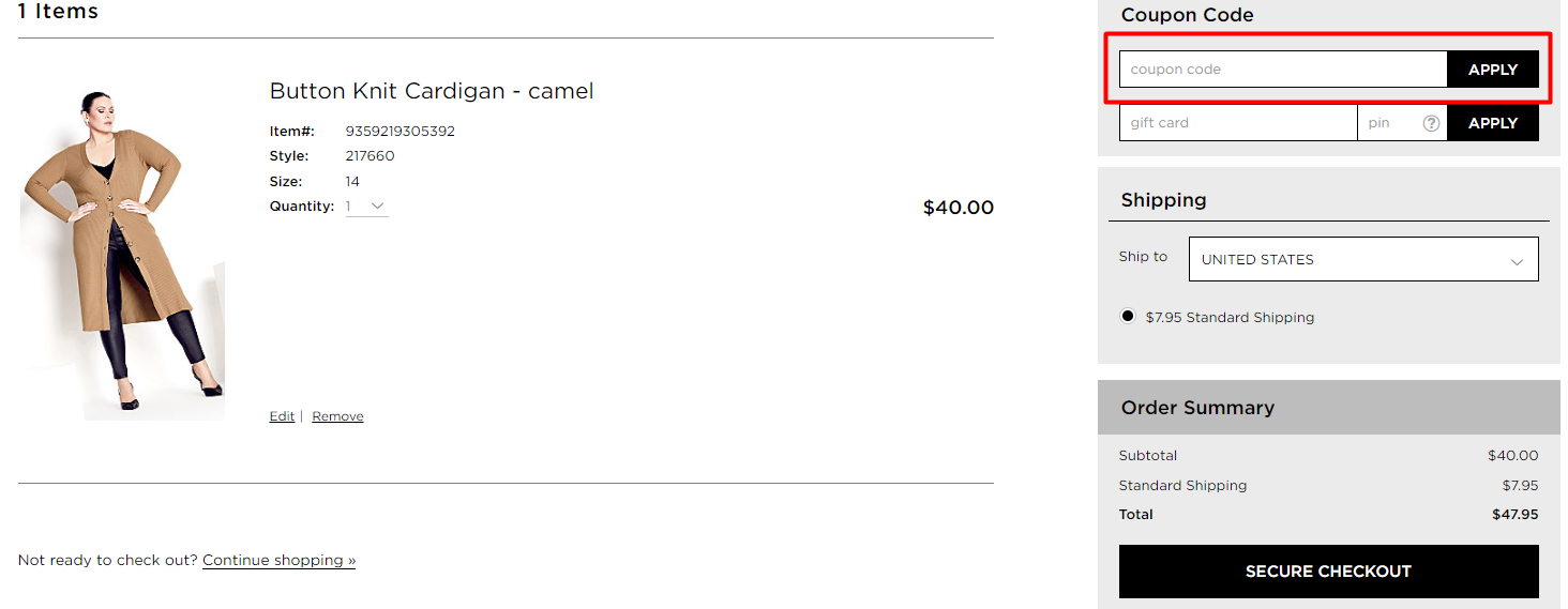 How do I use my Avenue coupon code?
