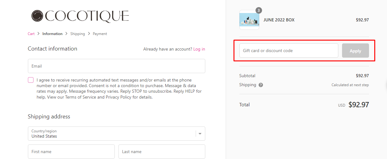 How do I use my COCOTIQUE discount code?
