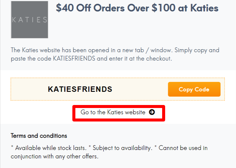 Katies Coupon and Promo Codes AU LC Site