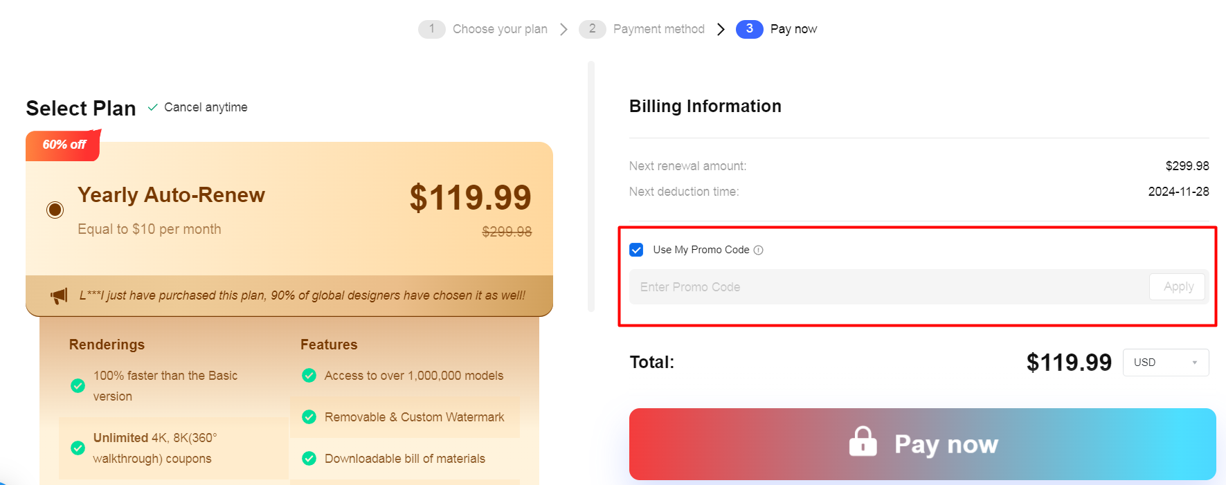 How do I use my Coohom promo code?