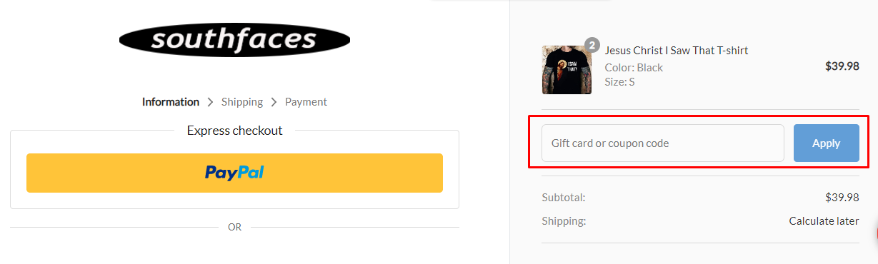 How do I use my Southfaces coupon code?